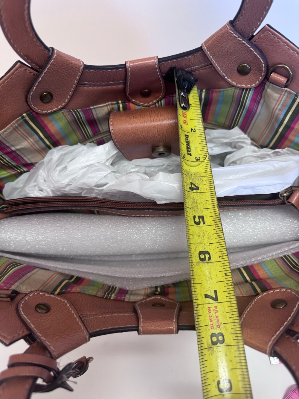 Fossil Tan Straw Tote with Brown Leather Trim and Multicolor Embroidery - Picture 12 of 16
